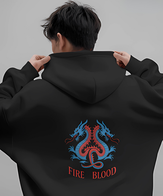 Fire Blood Dragon Oversized Hoodie - Graphic Back Print Black Hoodie 🔥